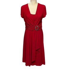 Faux Wrap Dress with Waist Embellishment Size 12 R&M Richards Red Wedding Party